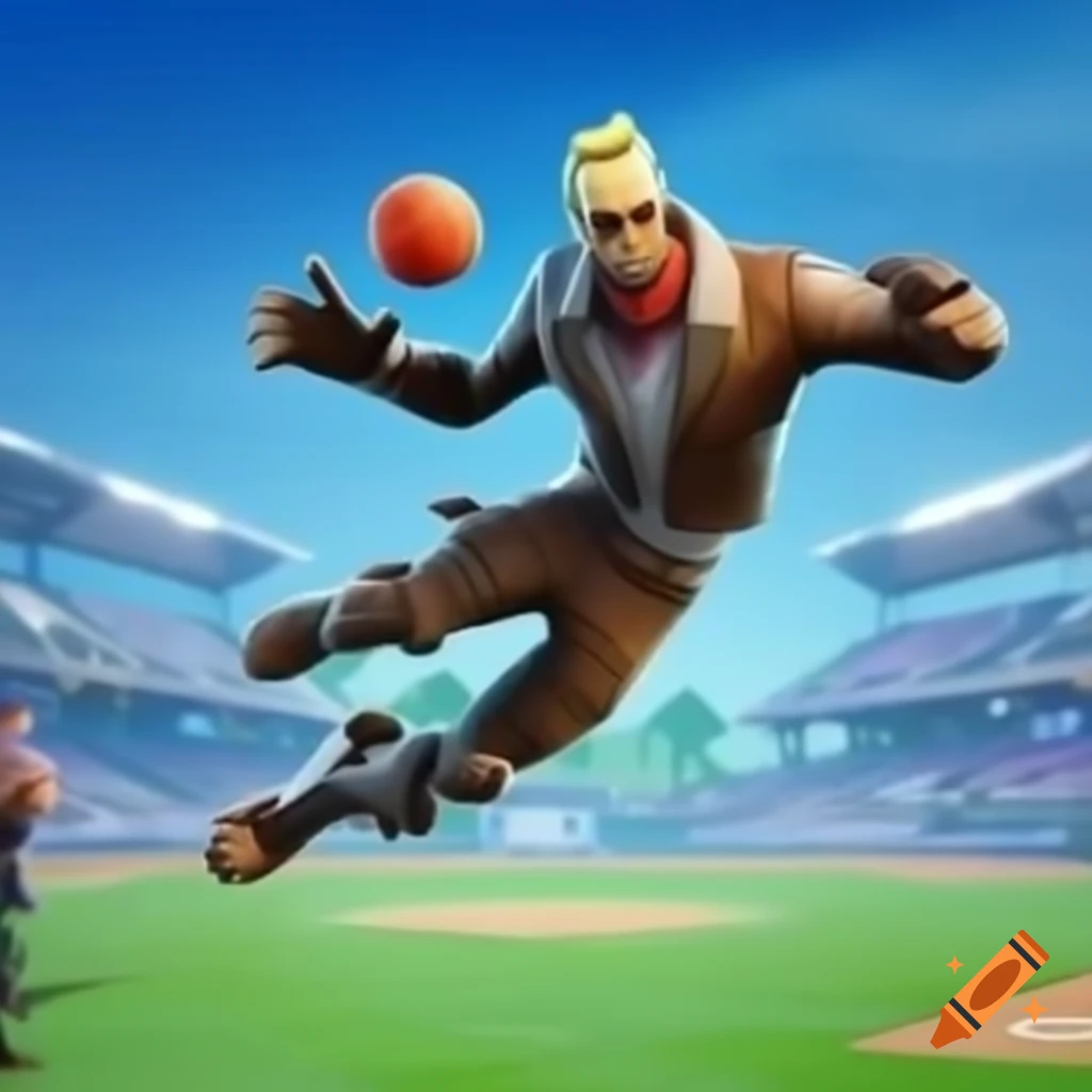 Peelverine from Fortnite playing kickball on baseball field for birthday party