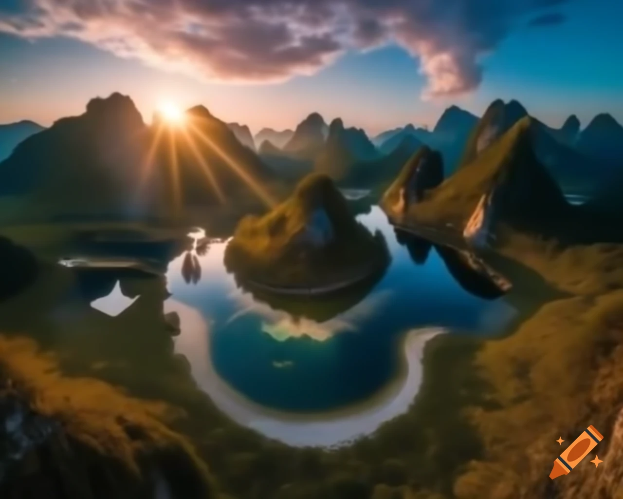 Legendary mountain lake surrounded by majestic peaks in wilderness
