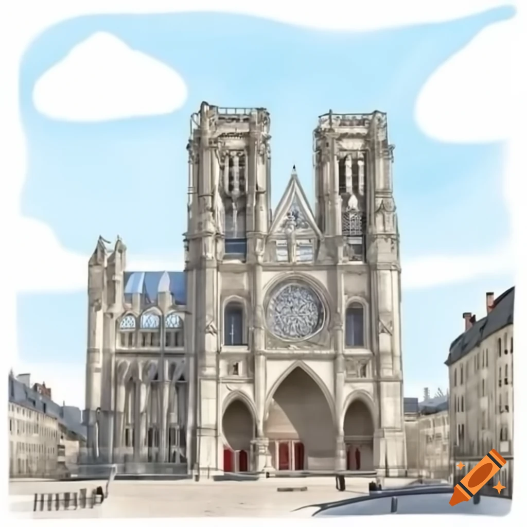 Drawing of Rennes Cathedral viewed from a distance
