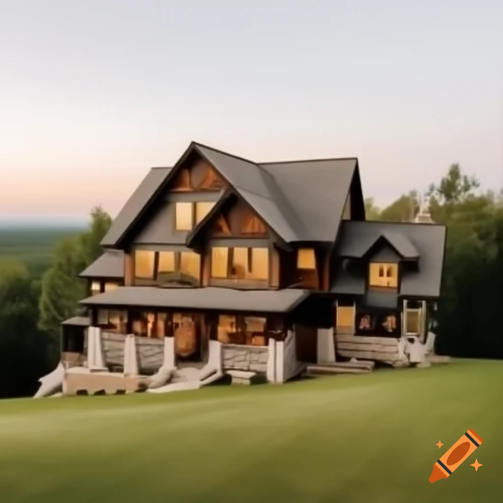 Charming two-story American rural house on a hill with inviting porch