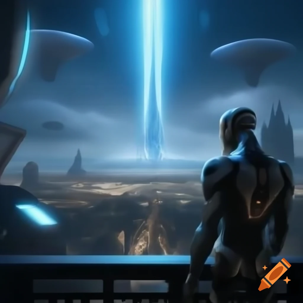 Futuristic metropolis with luminescent structures and skyline