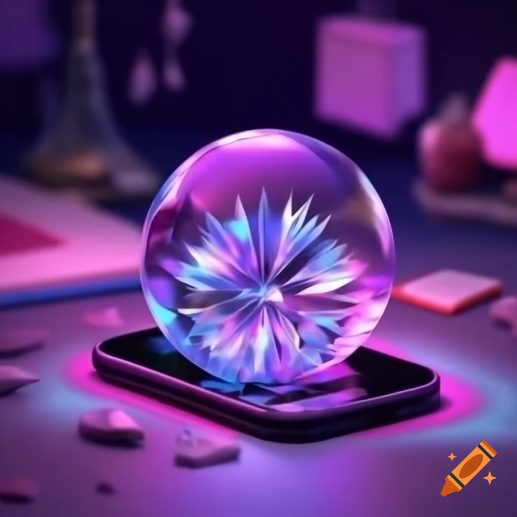 Crystal ball beside cellphone in anime style on craiyon