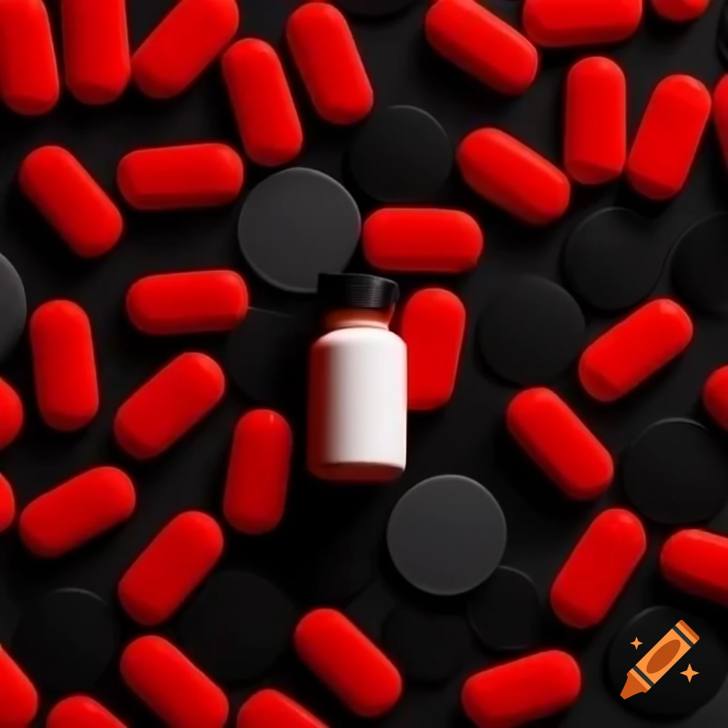 Pill bottle design inspired by Eminem's Relapse album, featuring black background and red theme