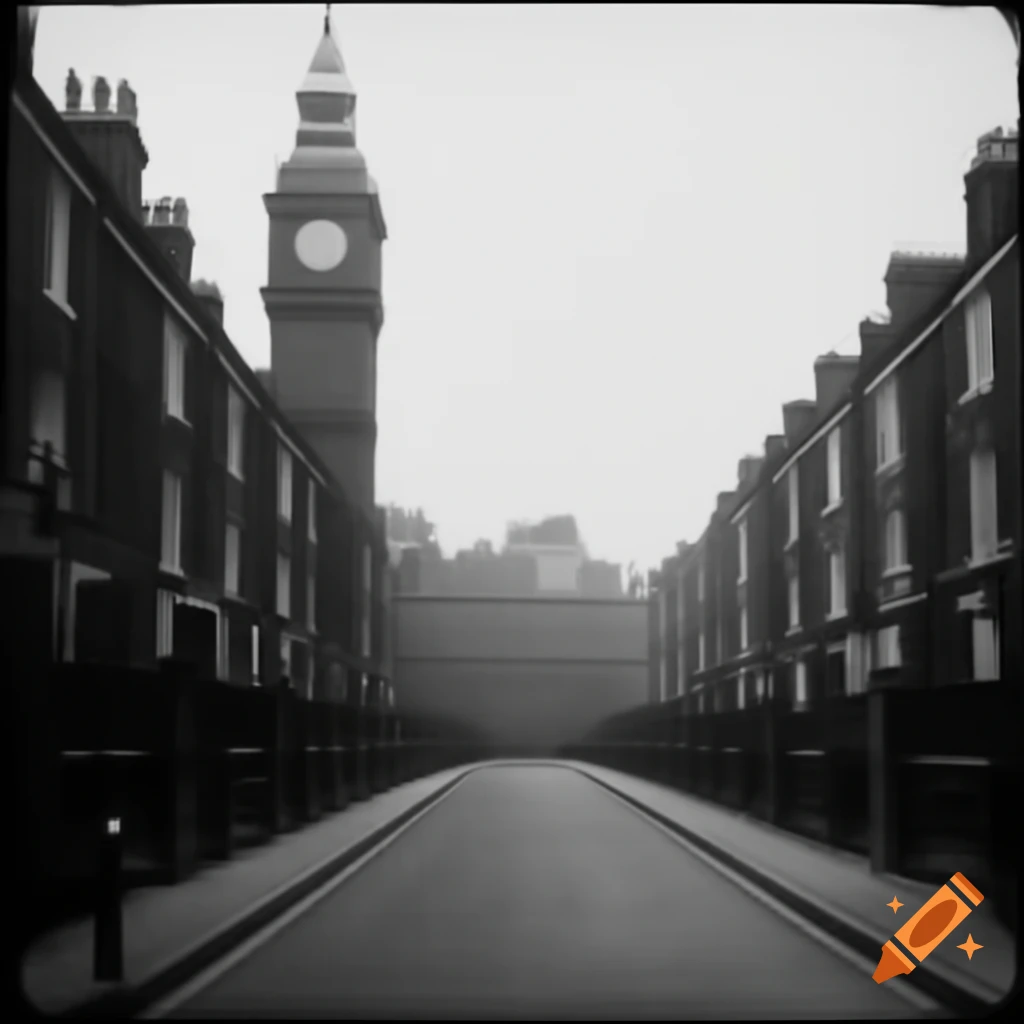 Victorian London alleyway with clock tower in background