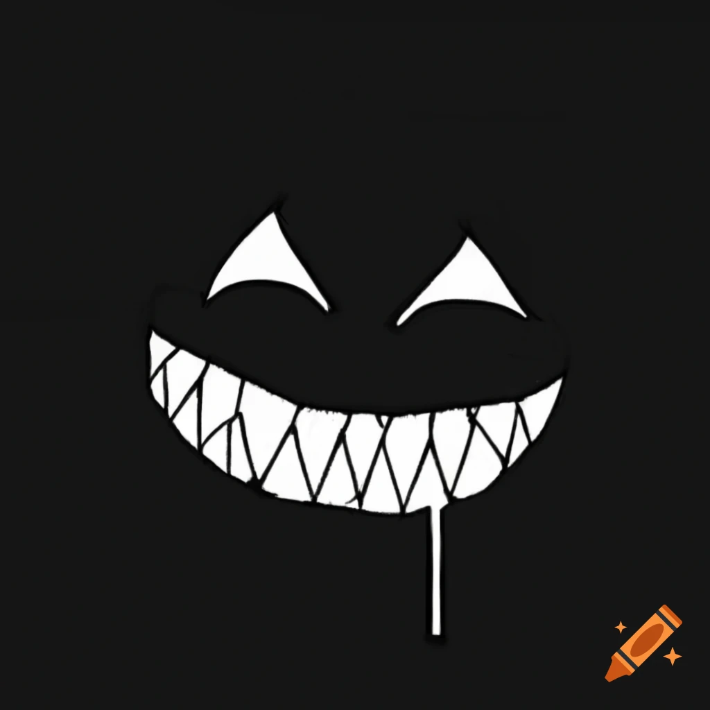 Horror themed illustration with smiling face and sad eyes spray paint