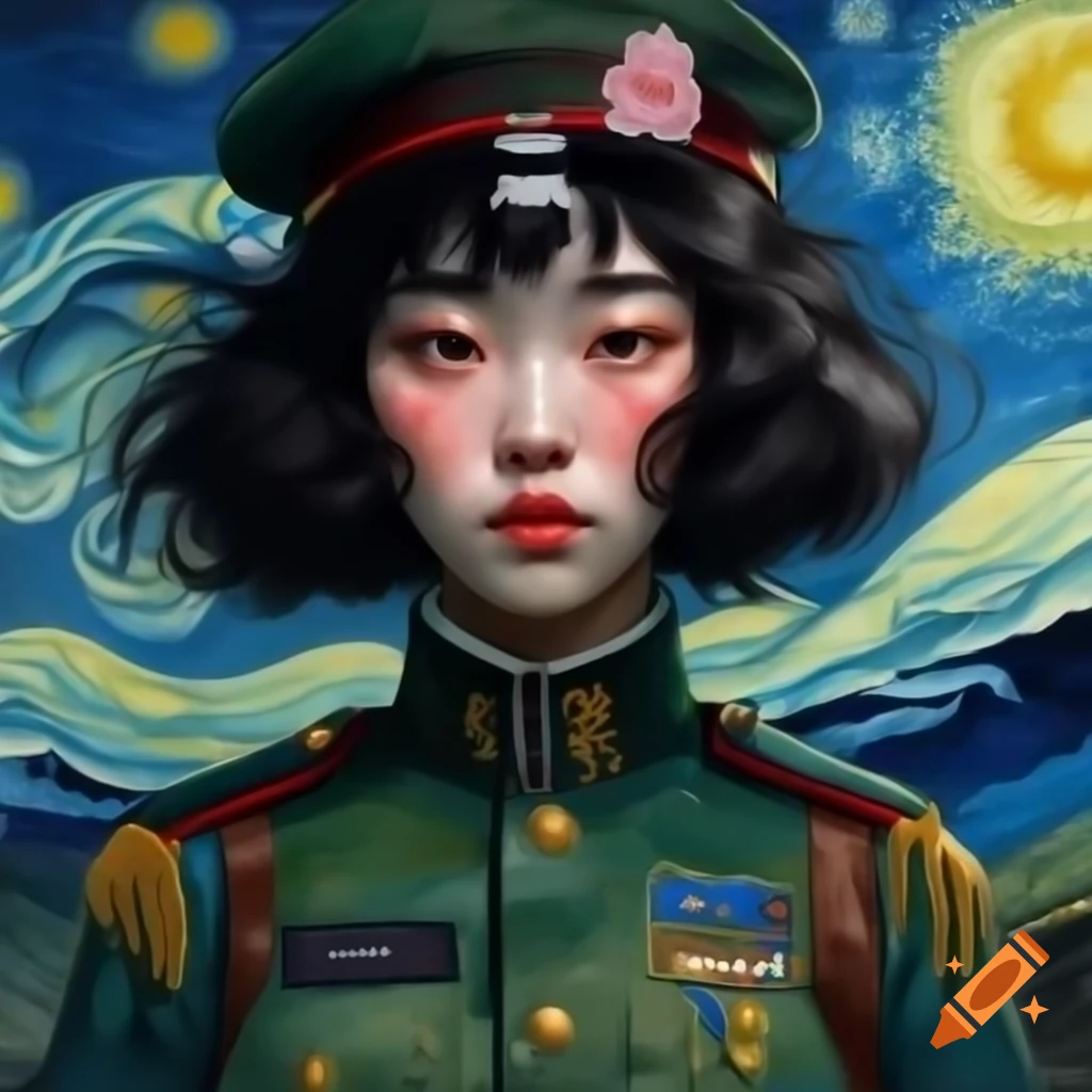 Animated portrait of korean woman in japanese military uniform