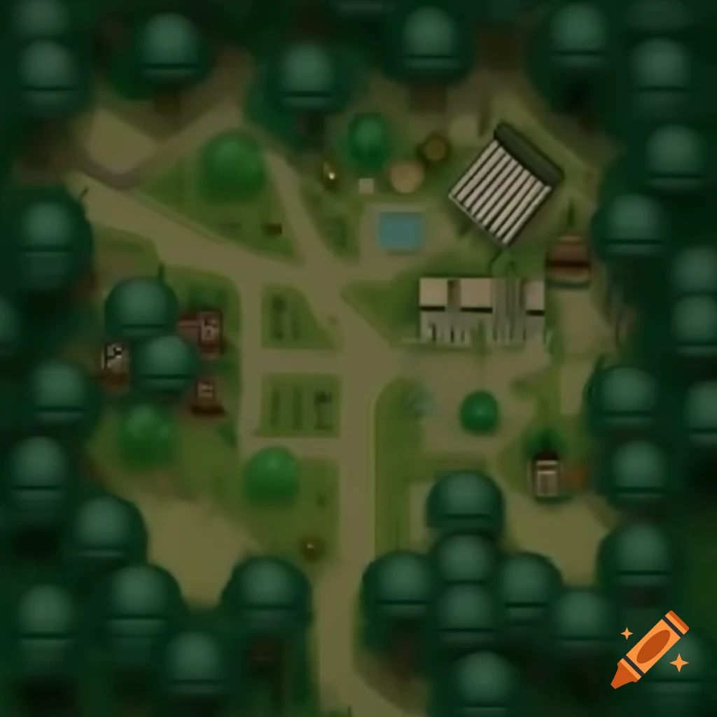 5e battlemap depicting village surrounded by woods with numerous homes