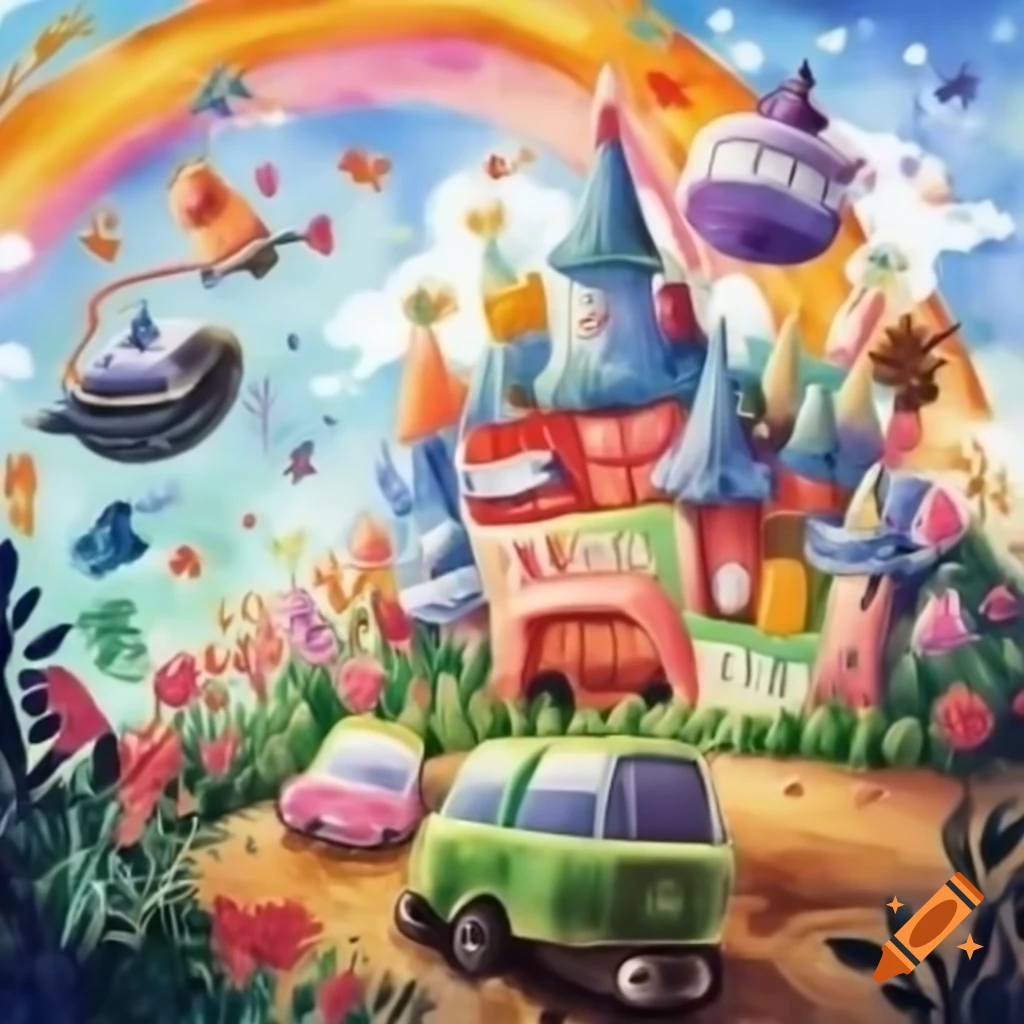 Whimsical watercolor scene of vehicles for Aarav's sixth birthday