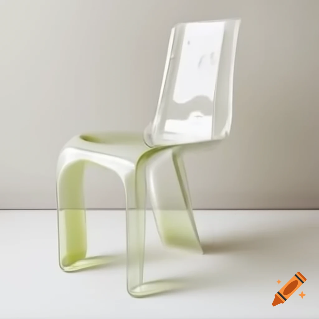 Joke-shaped chair made of giant melted acrylic on white background