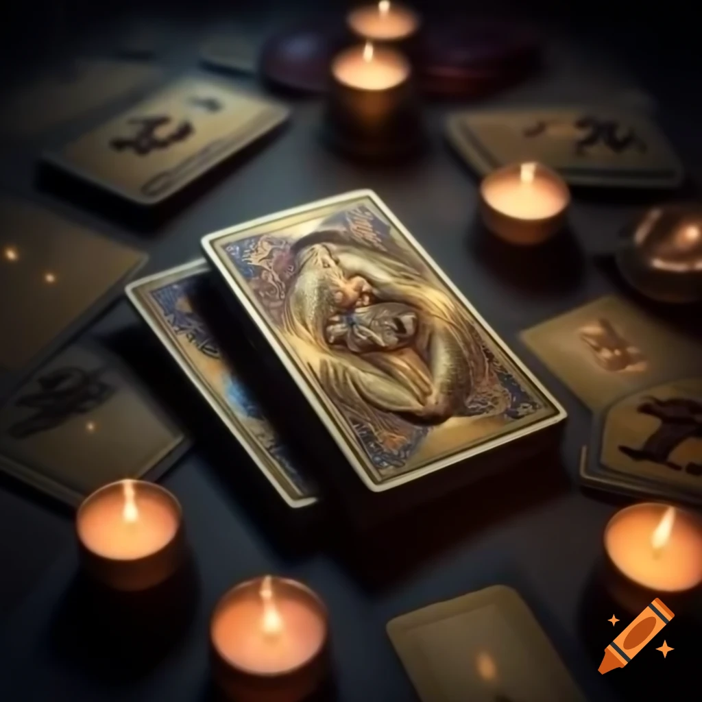 Tarot cards with candles in ethereal lighting and intricate details