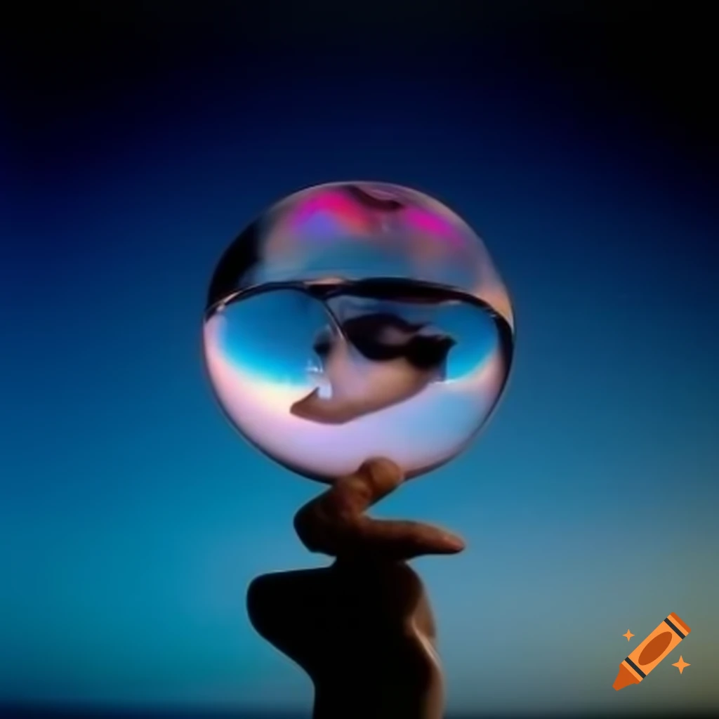 Pop surreal photography featuring iridescent glass statue