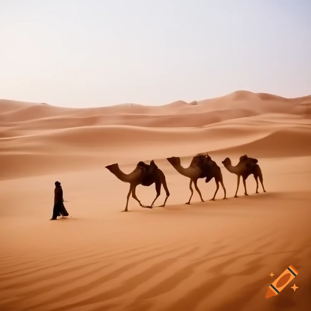 Desert landscape featuring camels