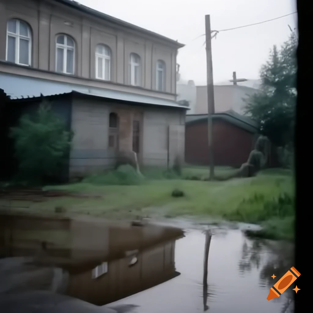 Nostalgic rainy yard in Russia