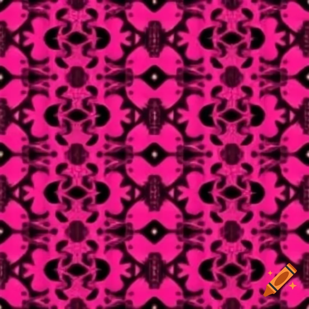 Hot pink and black damask print design with thin lines