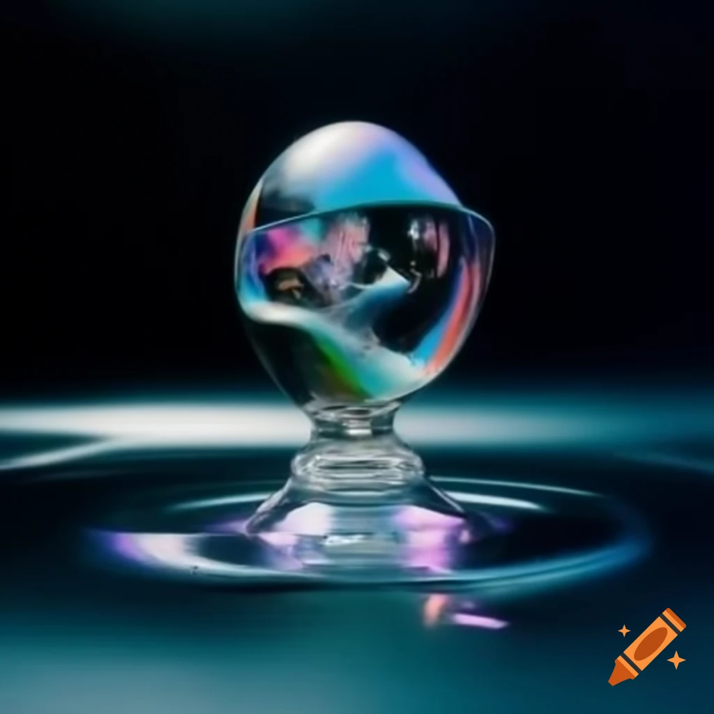 Pop surreal photography featuring iridescent glass statue