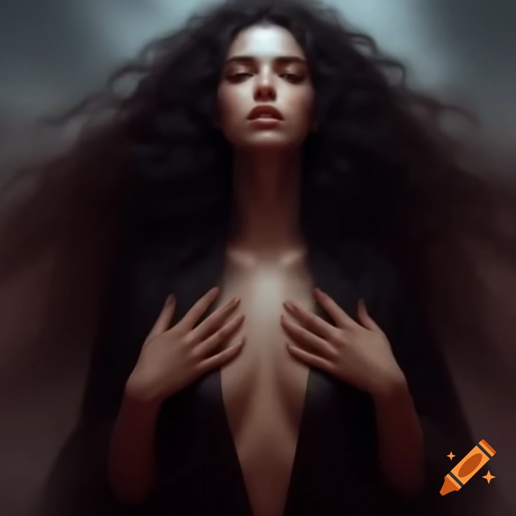 Harpy-like woman with long dark curly hair and sharp claws