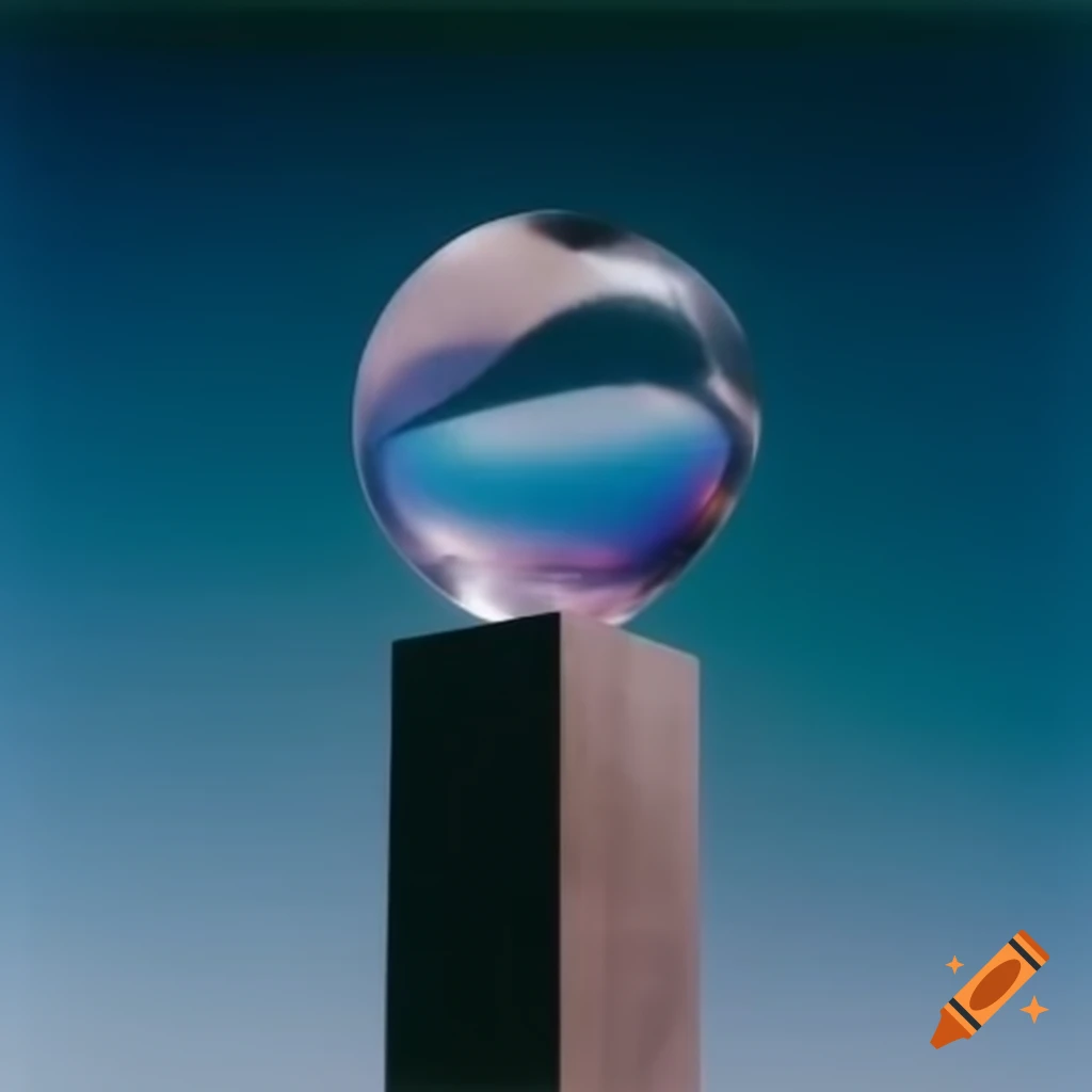 Pop surrealist photography of iridescent glass statue