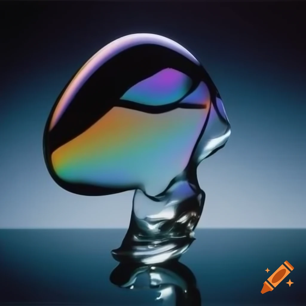 Pop surreal photography featuring iridescent glass statue