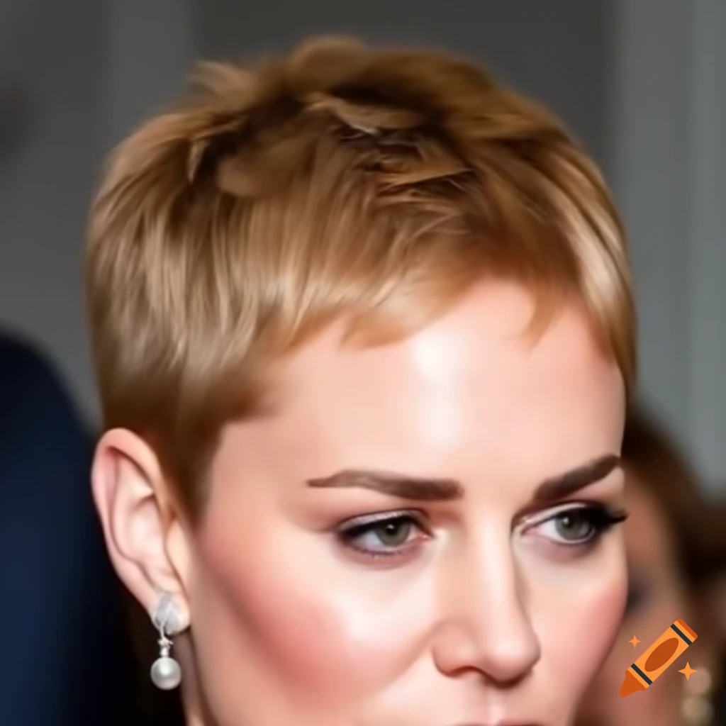 Catherine Middleton with stylish short pixie cut highlighting her facial features