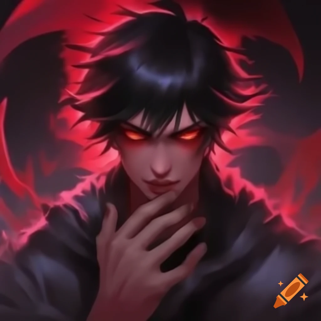 Manga style illustration of a male demon character