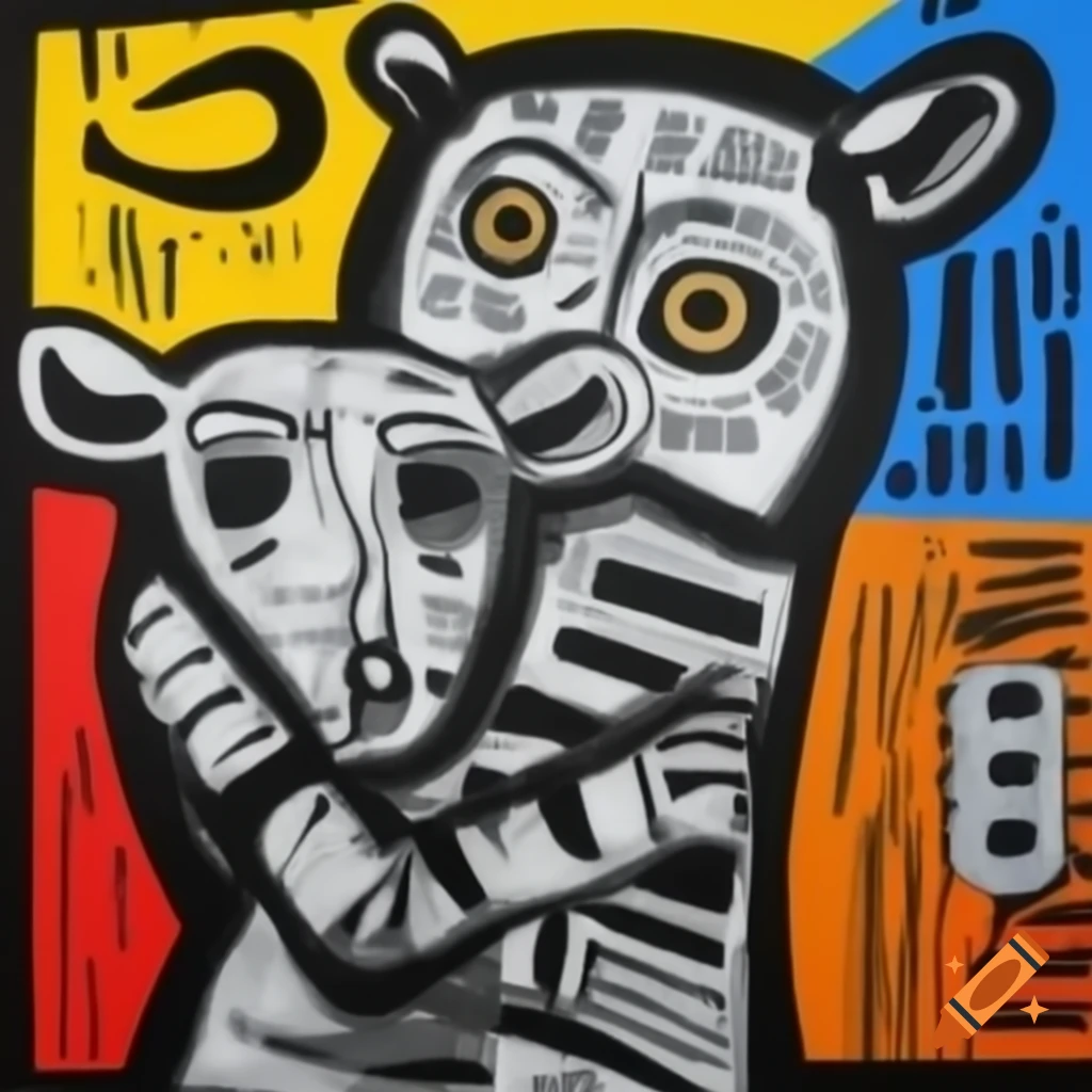 Painting of dangerous animals in a zoo by Jean-Michel Basquiat