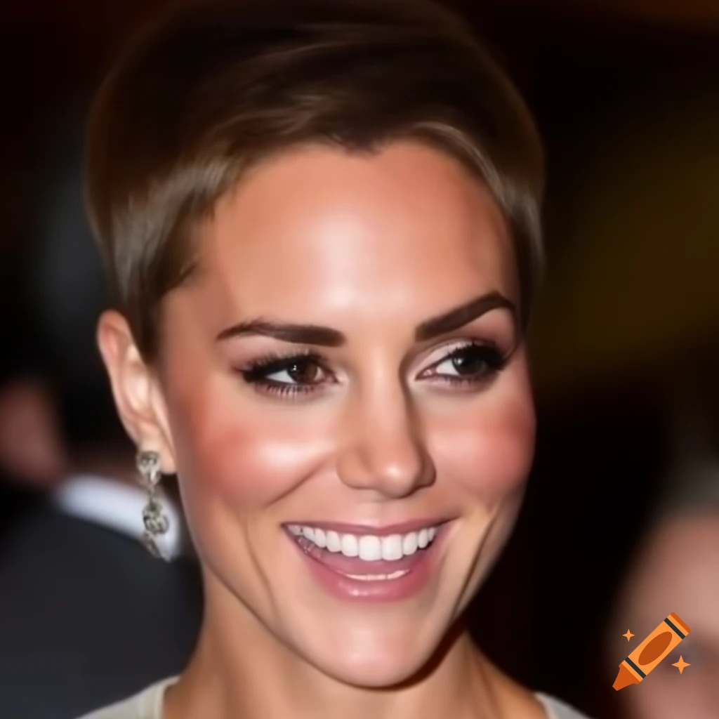 Catherine Middleton with chic pixie cut featuring shaved sides and textured top