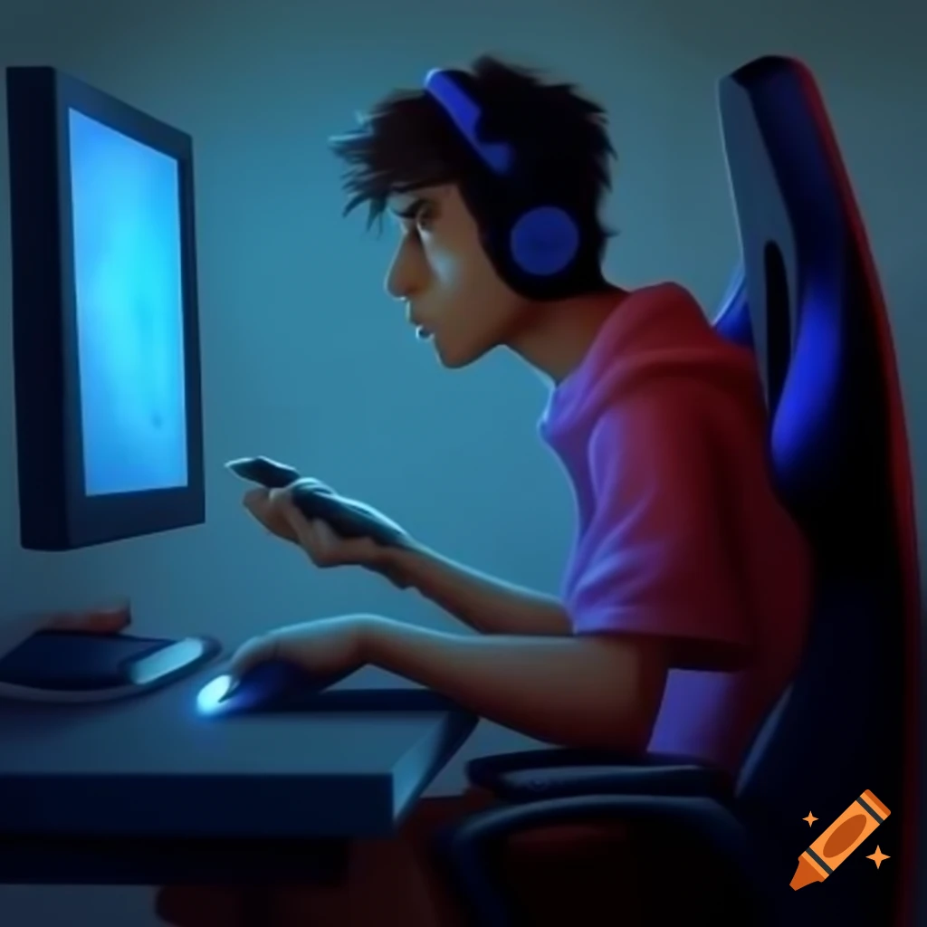 Man gaming on PlayStation with gaming mode visuals in the background