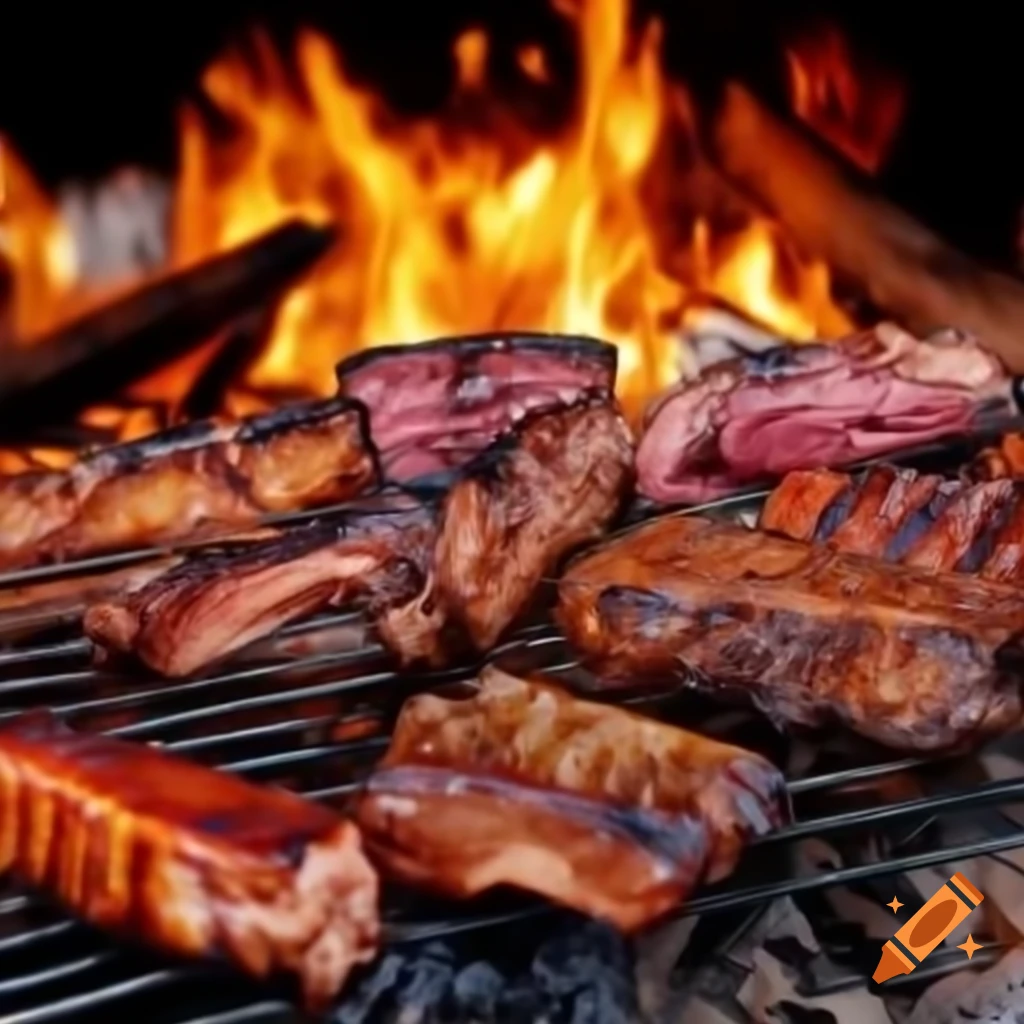 Colorful close-up of a person at a campfire enjoying barbecued ribs