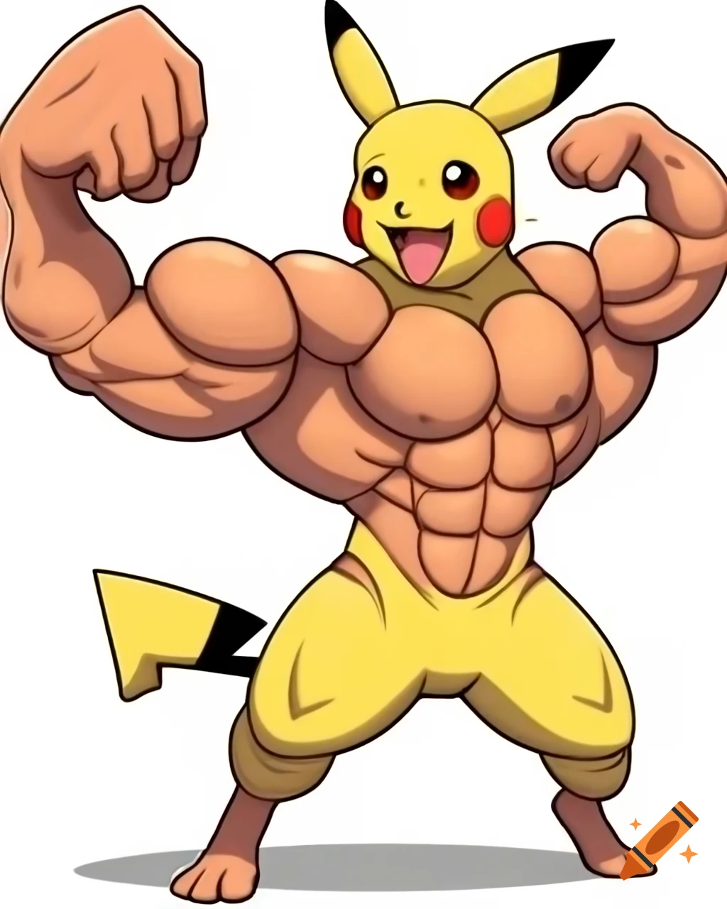 Muscular Pikachu flexing in furry art style, full-length portrait