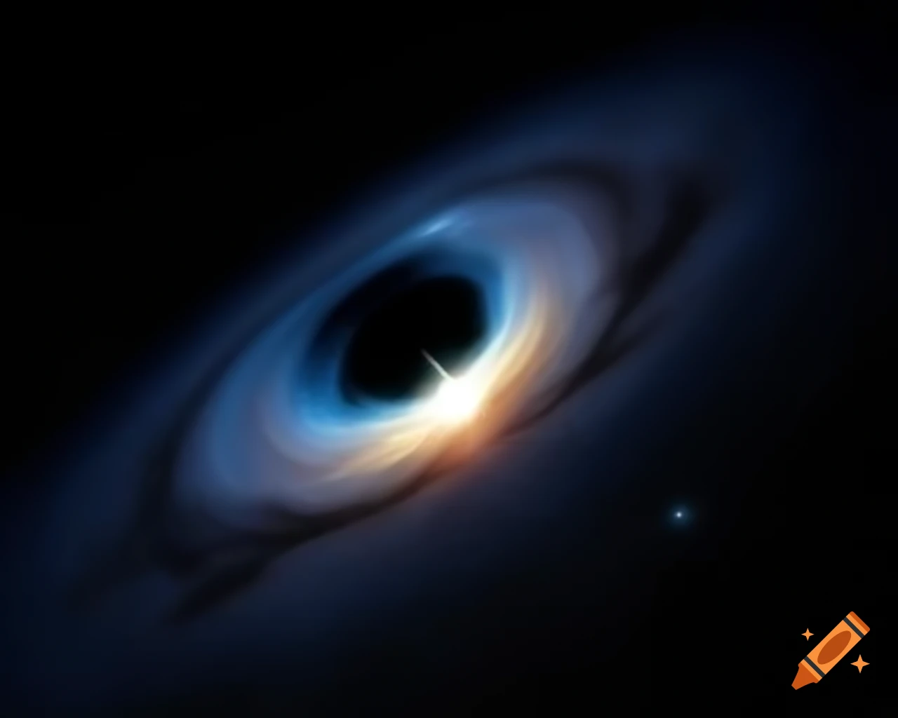 Realistic space art of a black hole surrounded by stars in natural colors