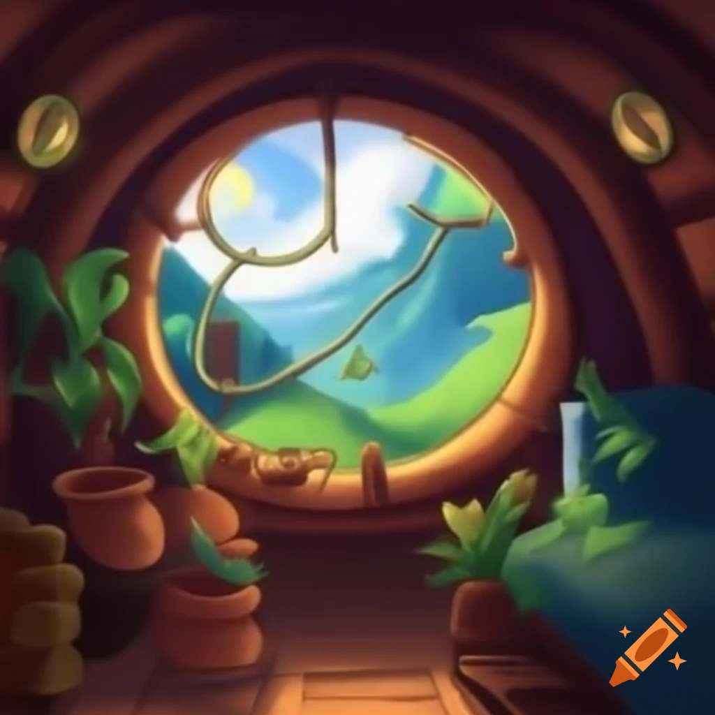 Cozy hobbit-themed train cabin bedroom with natural light and plants