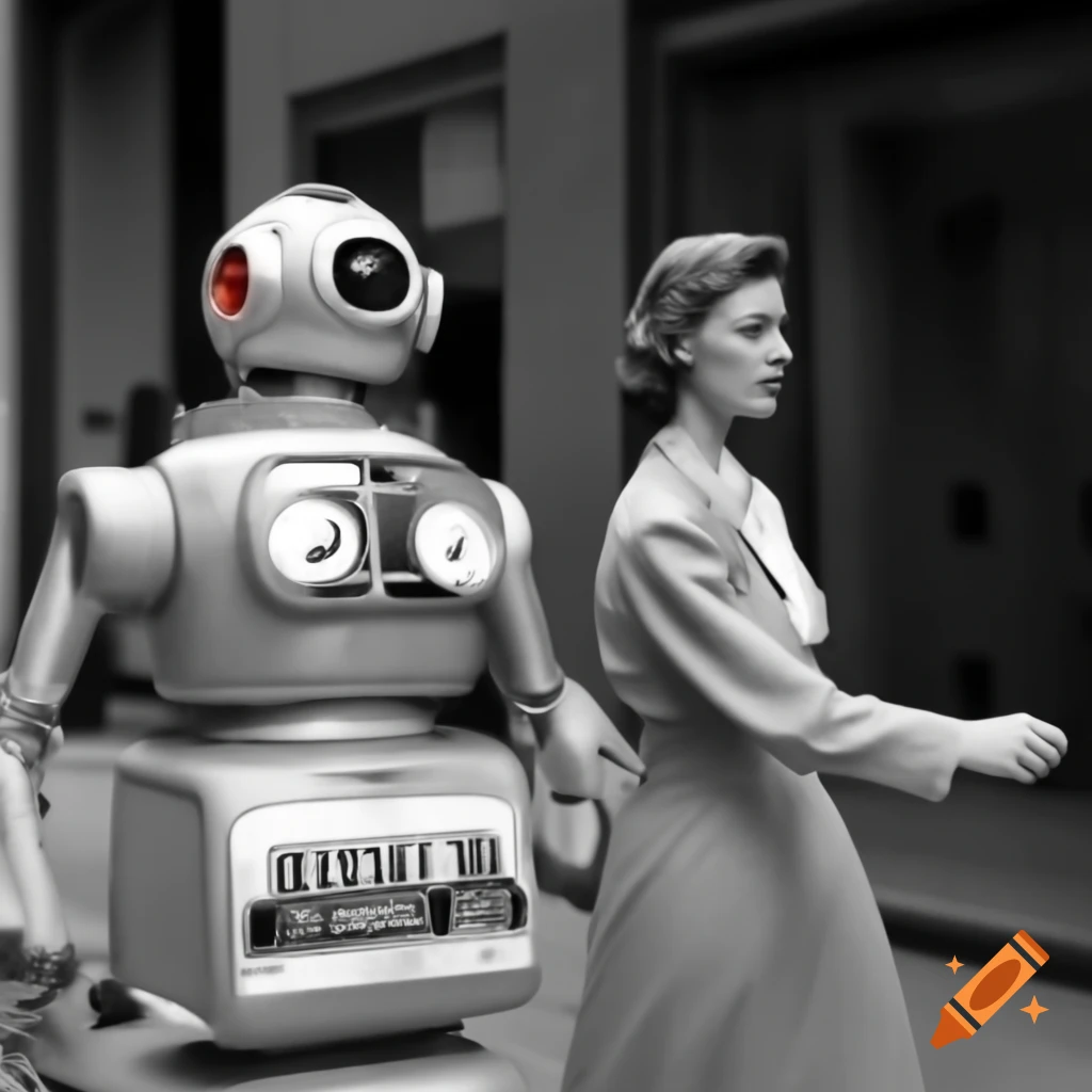 1950s robot carrying a woman