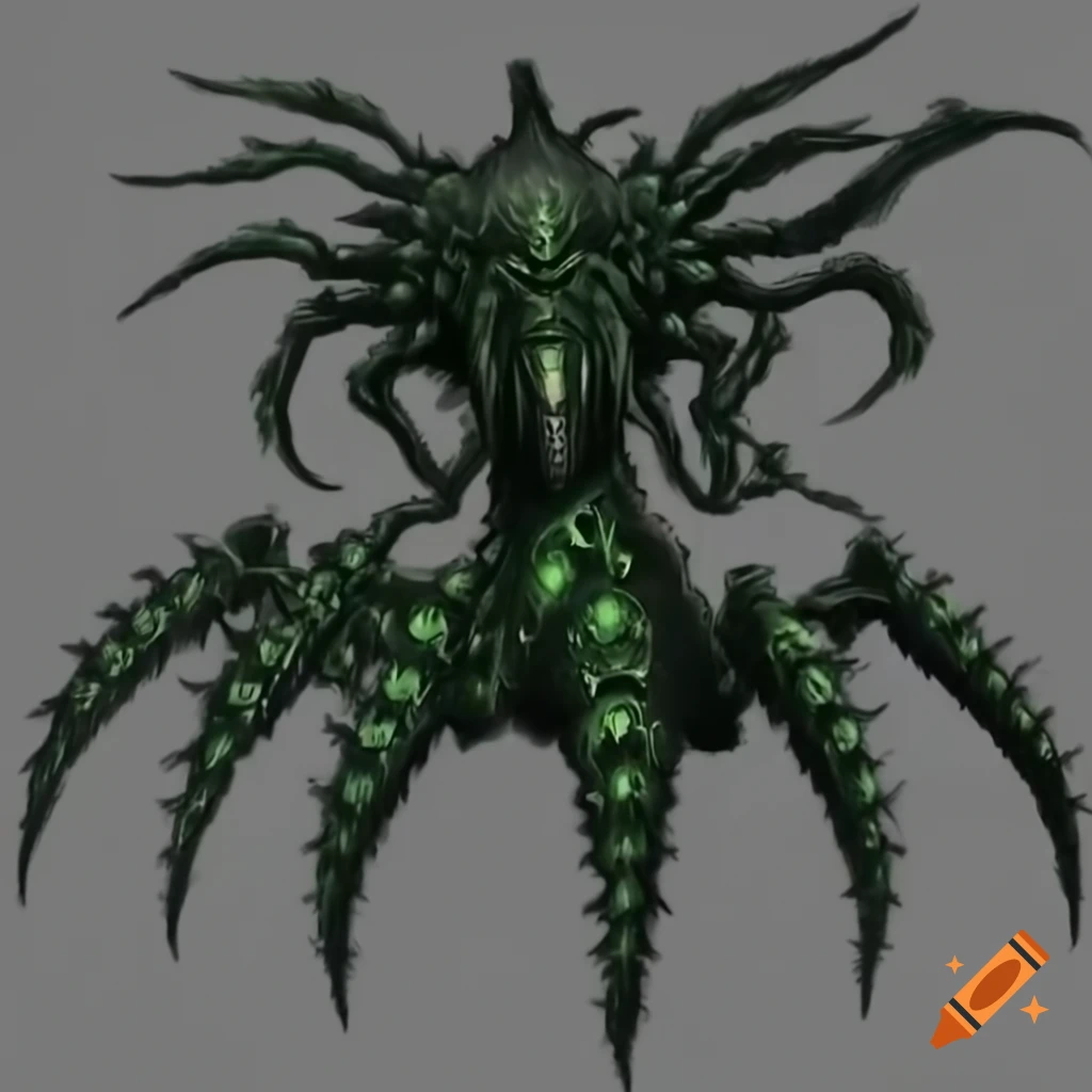 Monstrous robot with Cthulhu head and spider-like body
