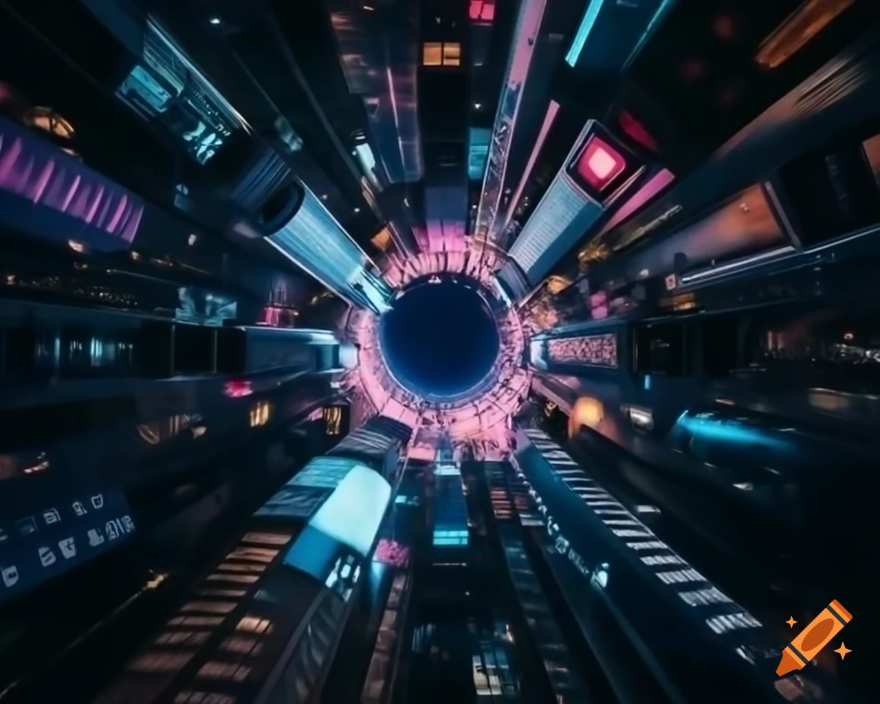 Futuristic city with shining metal buildings rising into the sky