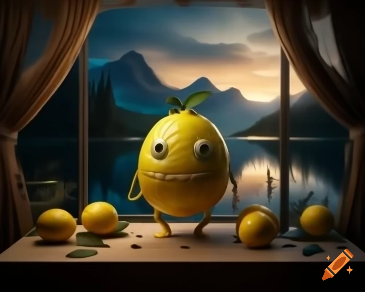 Surreal lemon monster sculpture in 3D rendering