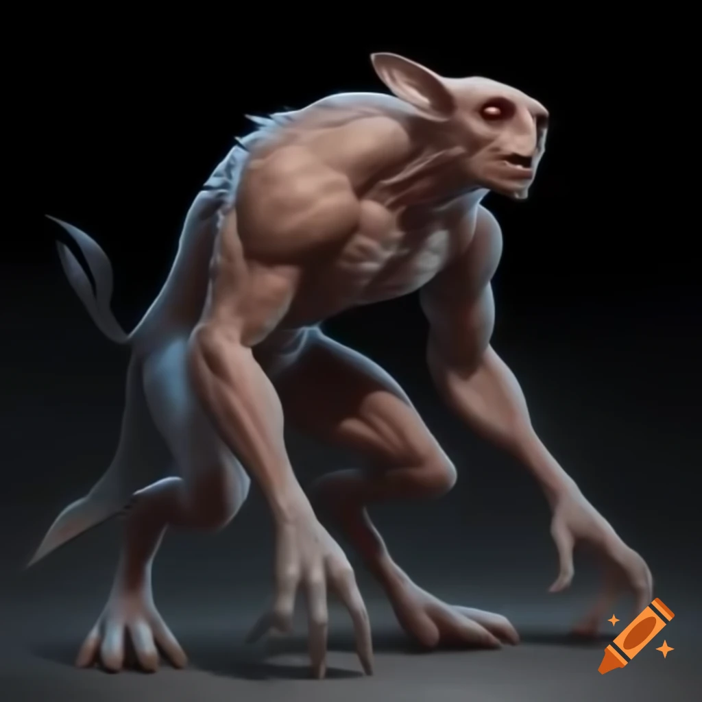 Half human half bat-fish creature with digitigrade legs and human-like posture