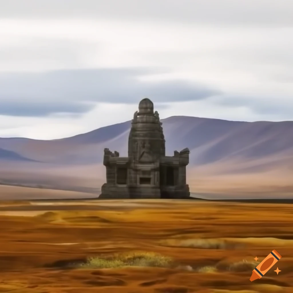 Complex temple situated in tundra during spring
