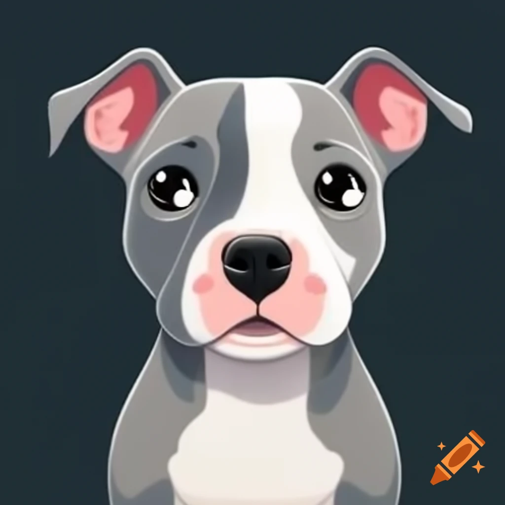 Cute cartoon of a smiling grey and white pitbull