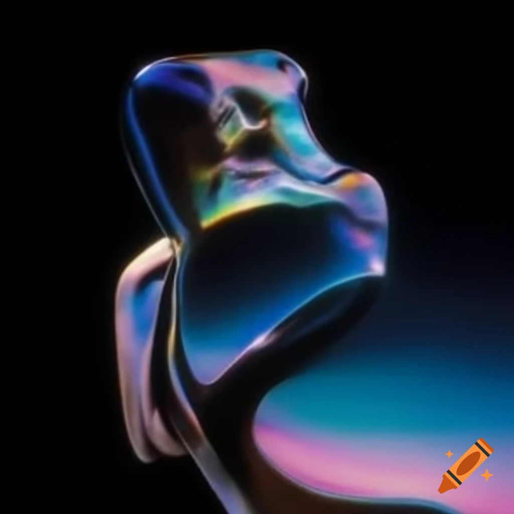 Pop surreal photography featuring iridescent glass statue