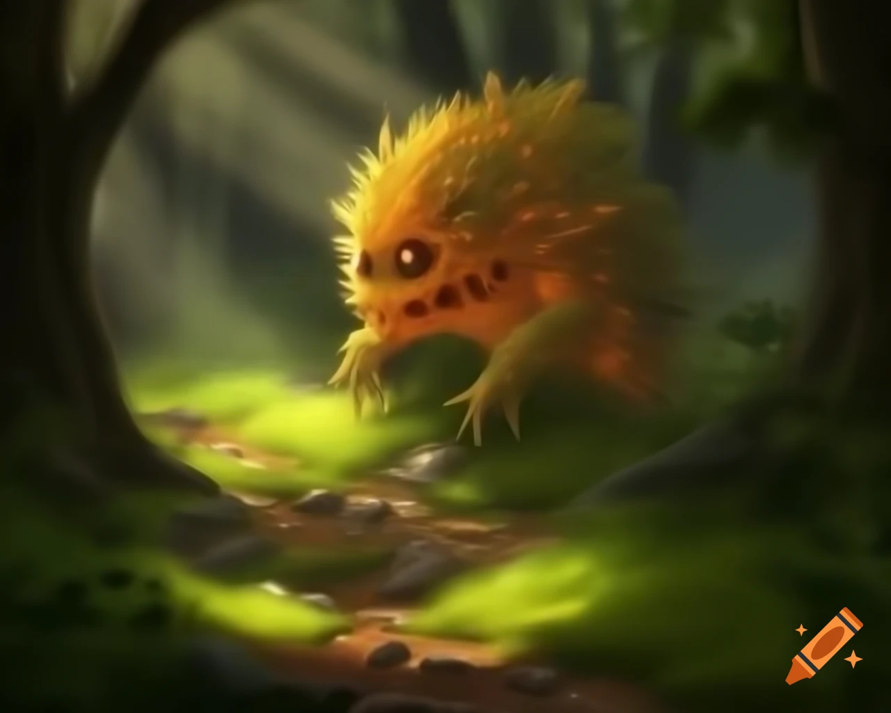 Realistic depiction of an orange tree monster in warm colors