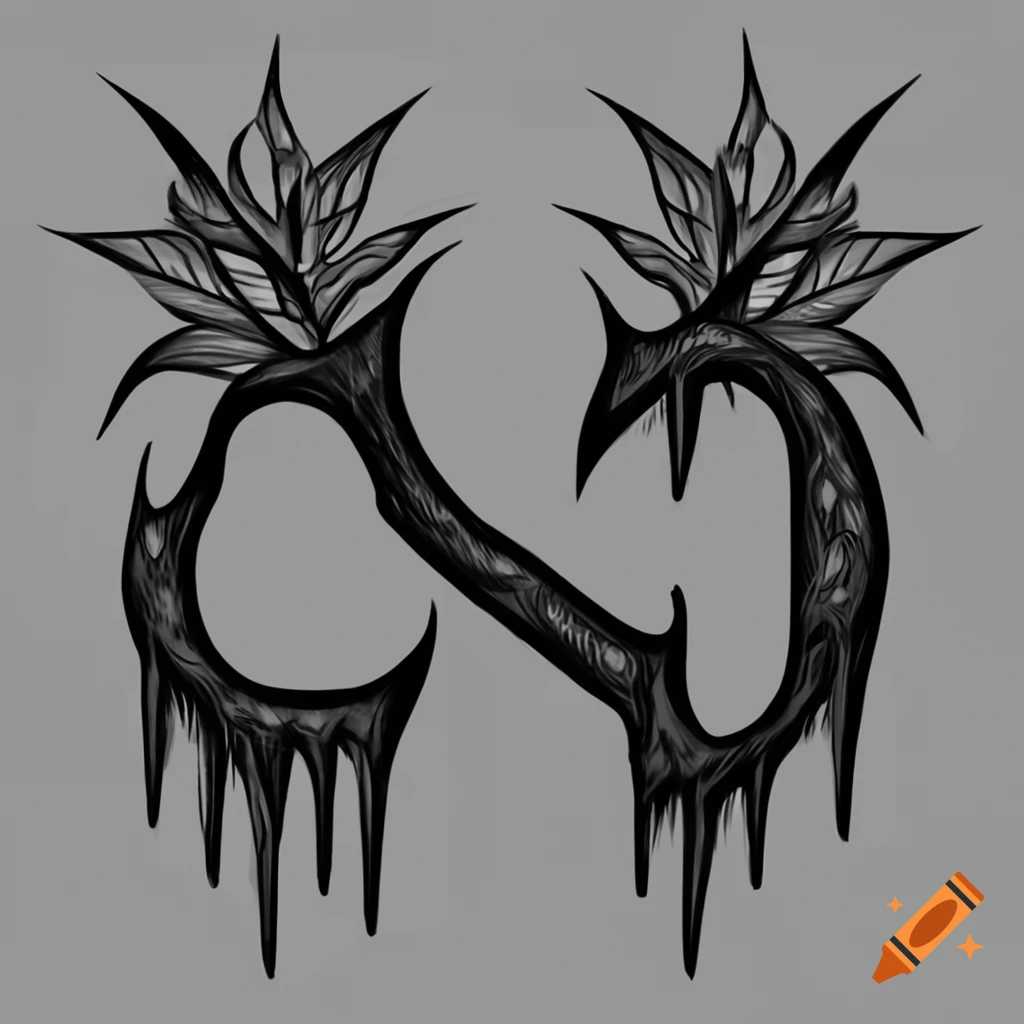 High fantasy artwork with ivy branches and spiky design featuring letter G