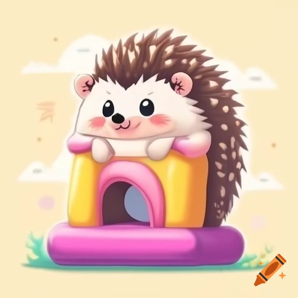 Hedgehog playing on a bouncy castle