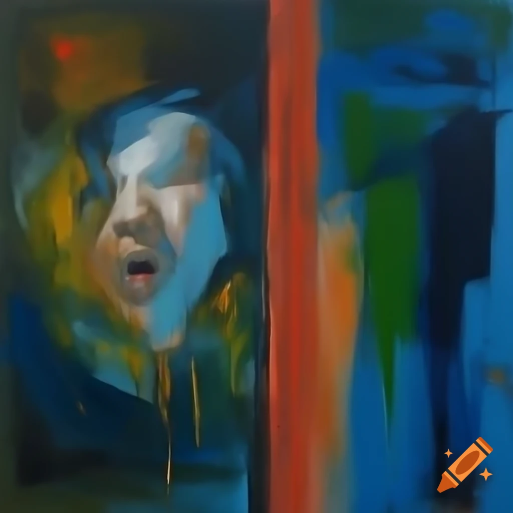 Abstract expressionist oil painting conveying claustrophobia with sharp lines and contrasting colors