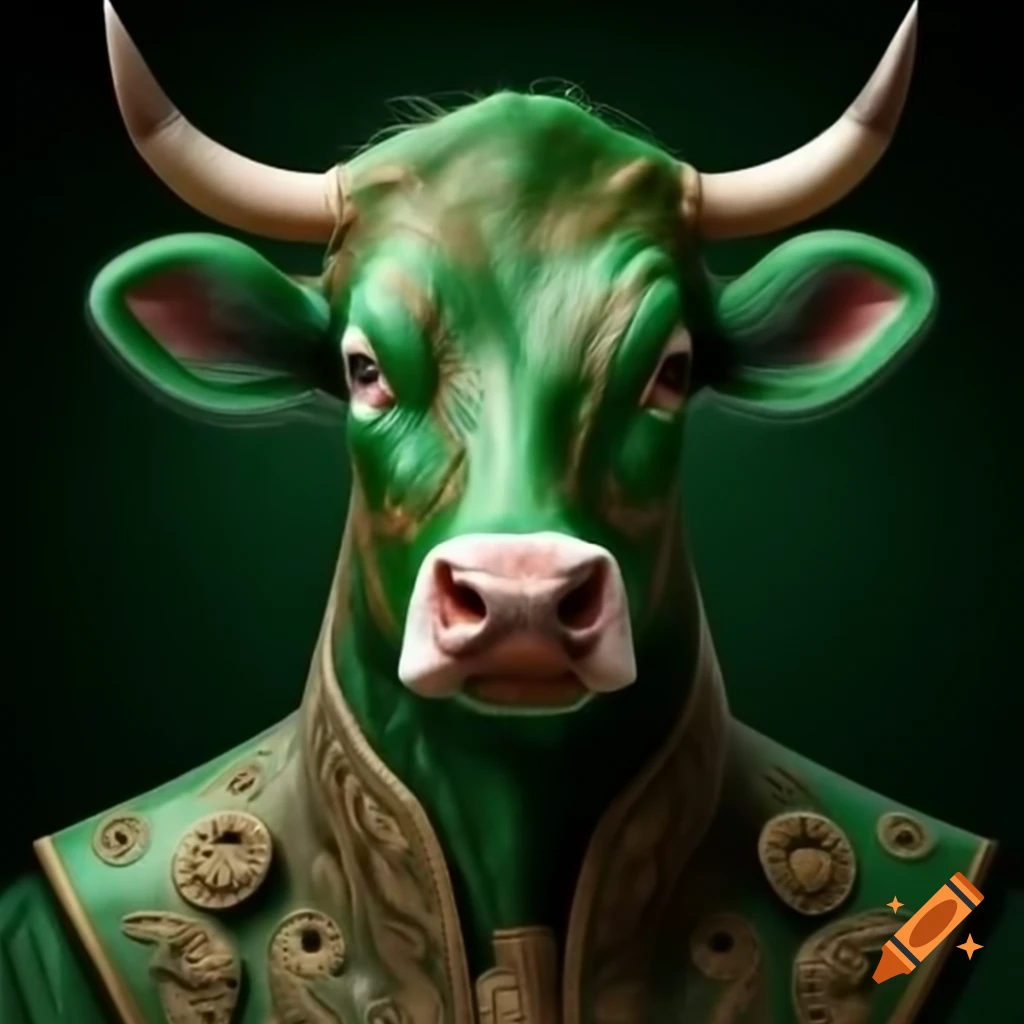 Green and gold cow artwork with verse