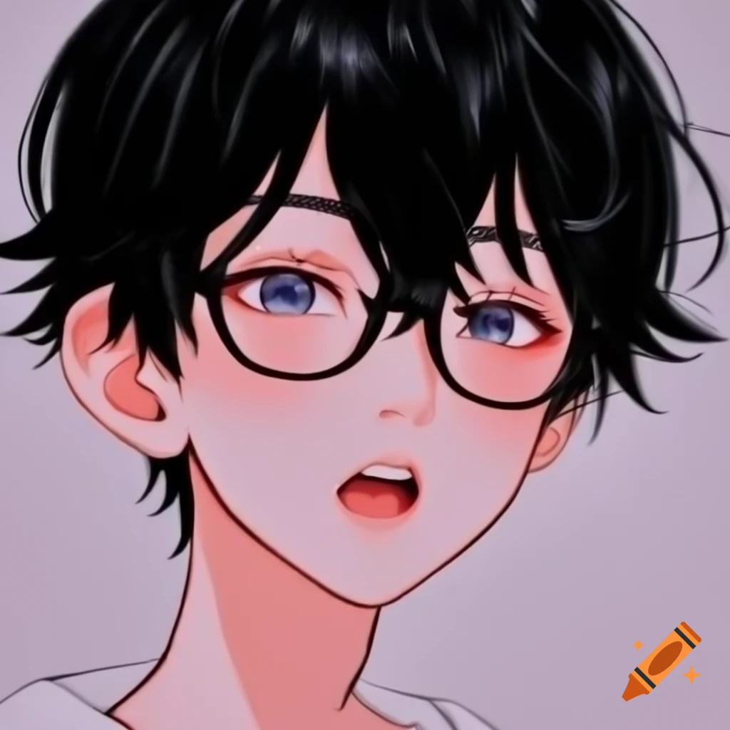 Anime boy with black hair and glasses