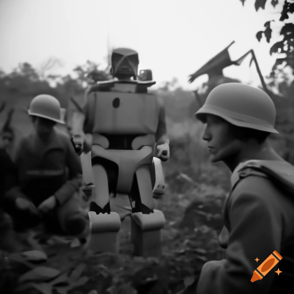 US army robots in Vietnam war jungle, 1960s