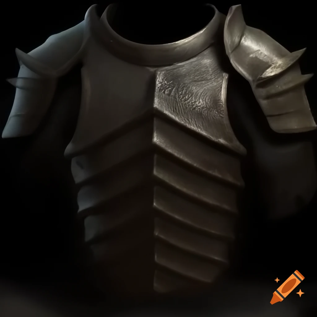Worn battle-scarred chestplate made of darkened steel with glowing runes