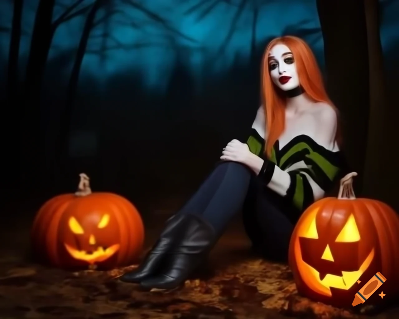 Portrait of a smiling white woman with ginger hair and red lipstick