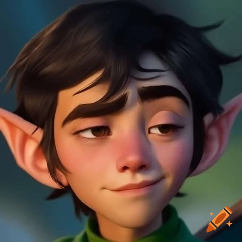 Half-elf wizard school student in traditional garb posing for school photo