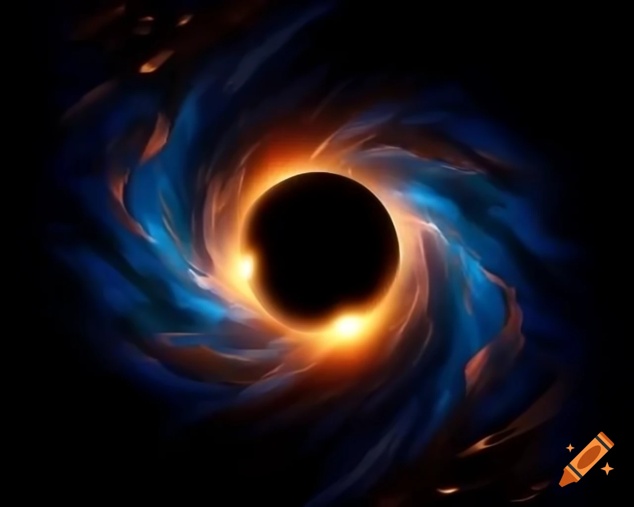 Realistic space art of a black hole surrounded by stars in natural colors